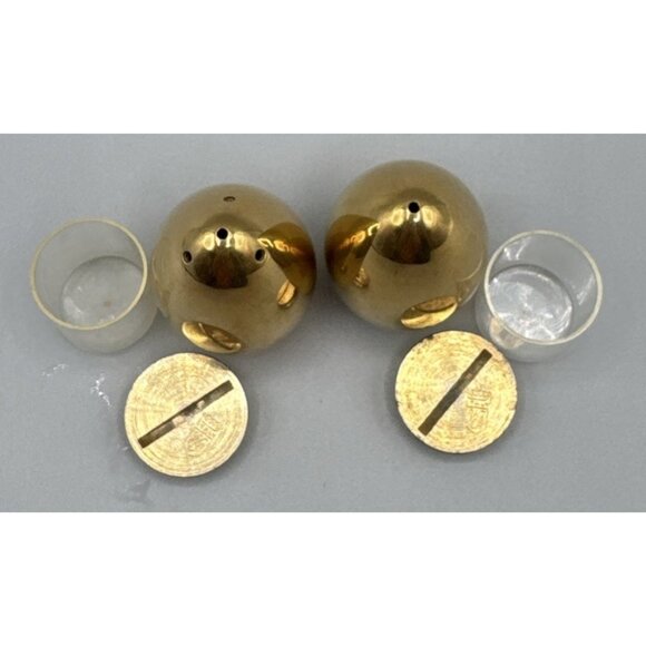 Vintage William Adams Golden Brass Salt and Pepper Shaker Set From Italy - Picture 4 of 7